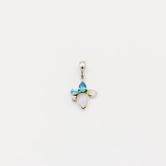 Moonstone w/Blue & White Topaz 5 Stone Sterling Pendant