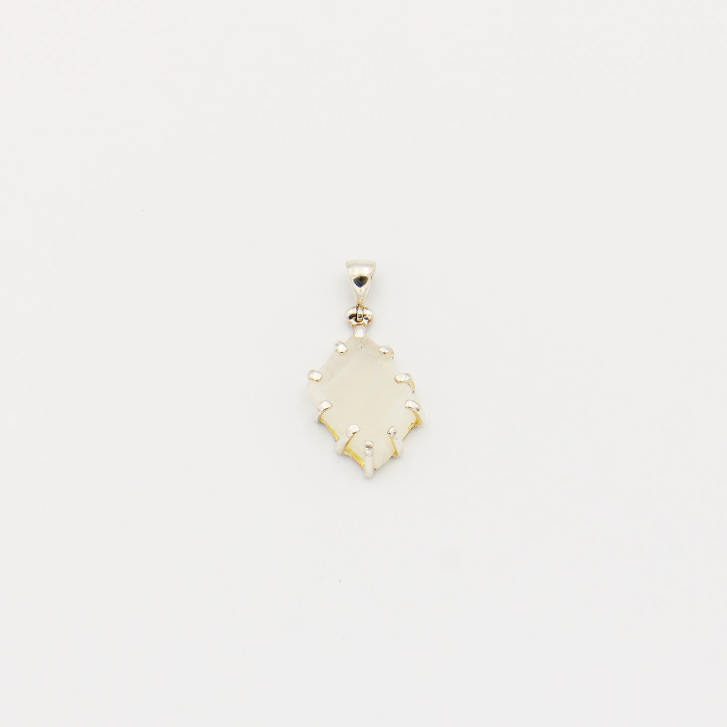 Moonstone Raw Slice Sterling Silver Prong Pendant
