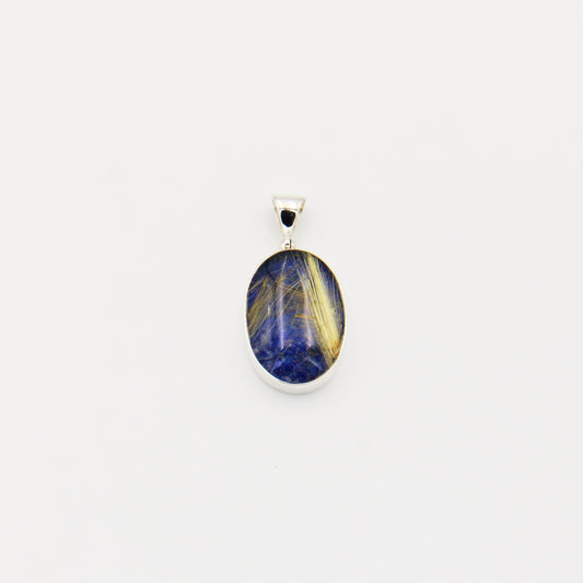 Lapis & Rutilated Quartz Doublet Oval Sterling Pendant