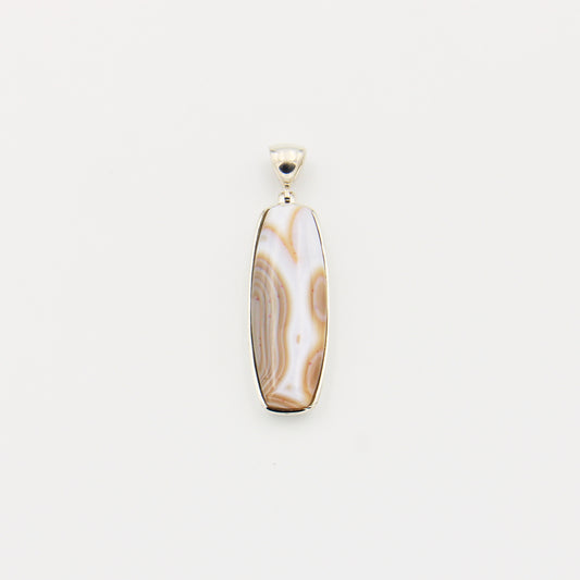 Banded Agate Large Baguette Sterling Silver Pendant