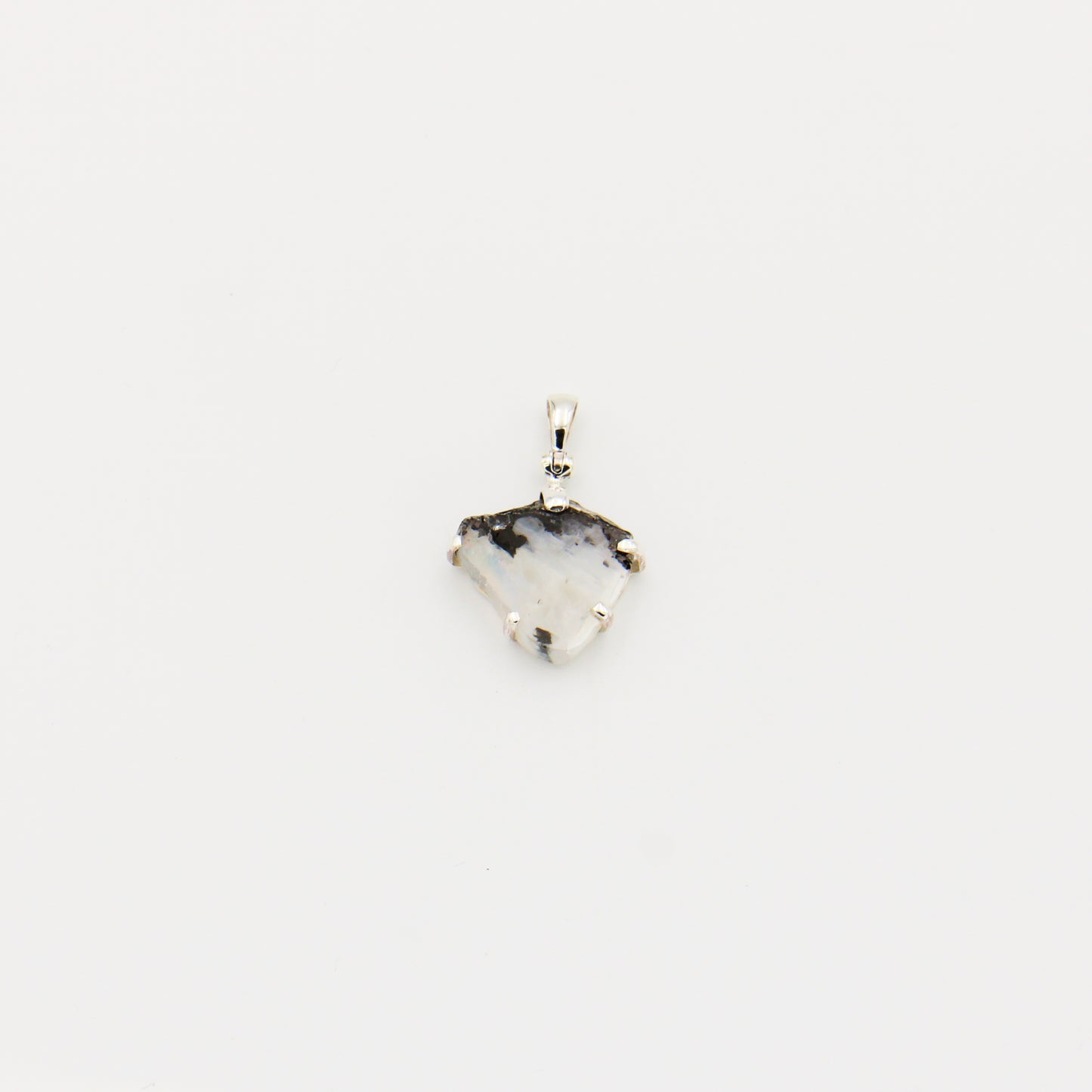 Moonstone Raw Slice Sterling Silver Prong Pendant