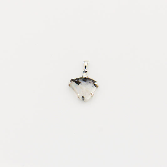 Moonstone Raw Slice Sterling Silver Prong Pendant