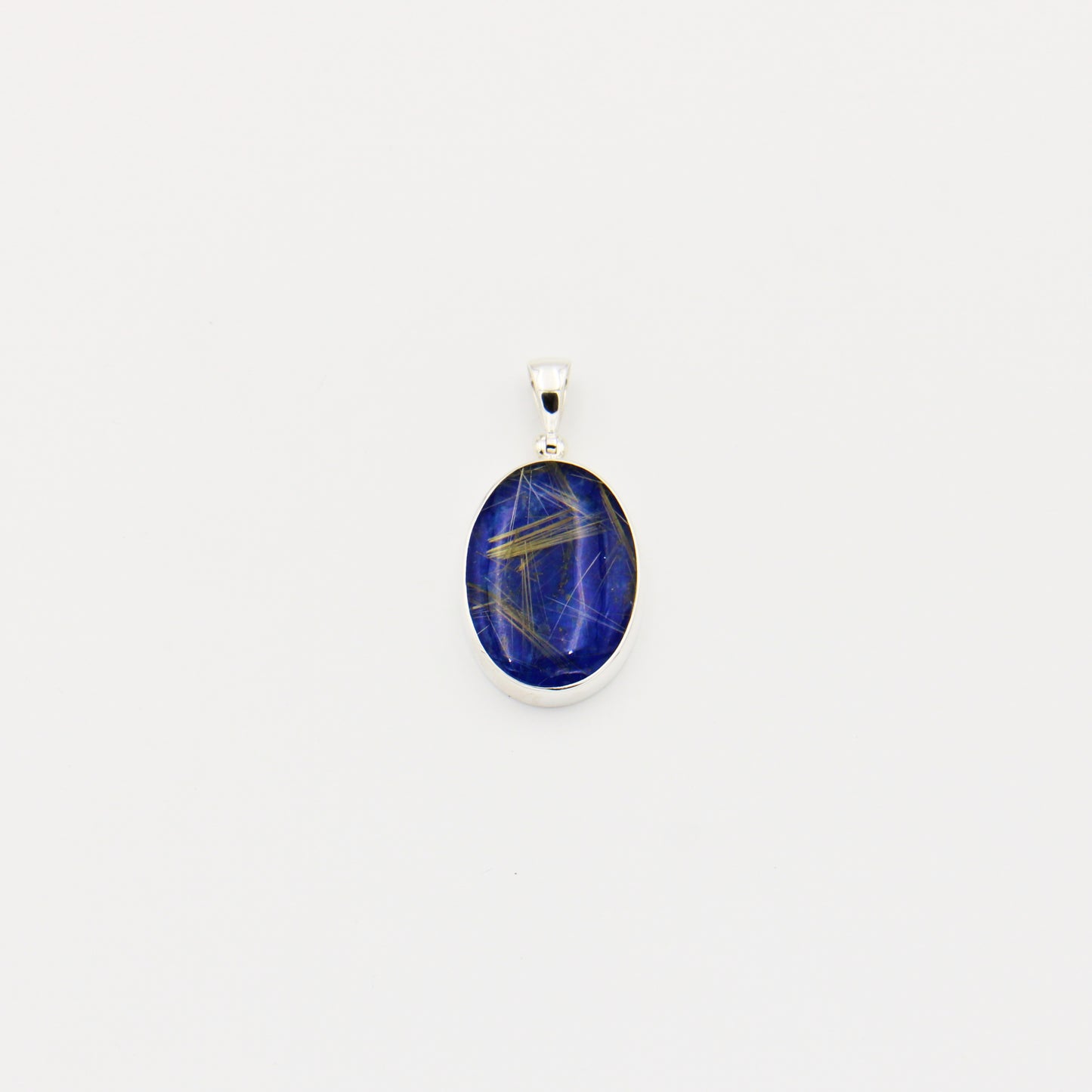 Lapis & Rutilated Quartz Doublet Oval Sterling Pendant