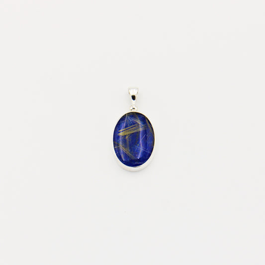Lapis & Rutilated Quartz Doublet Oval Sterling Pendant
