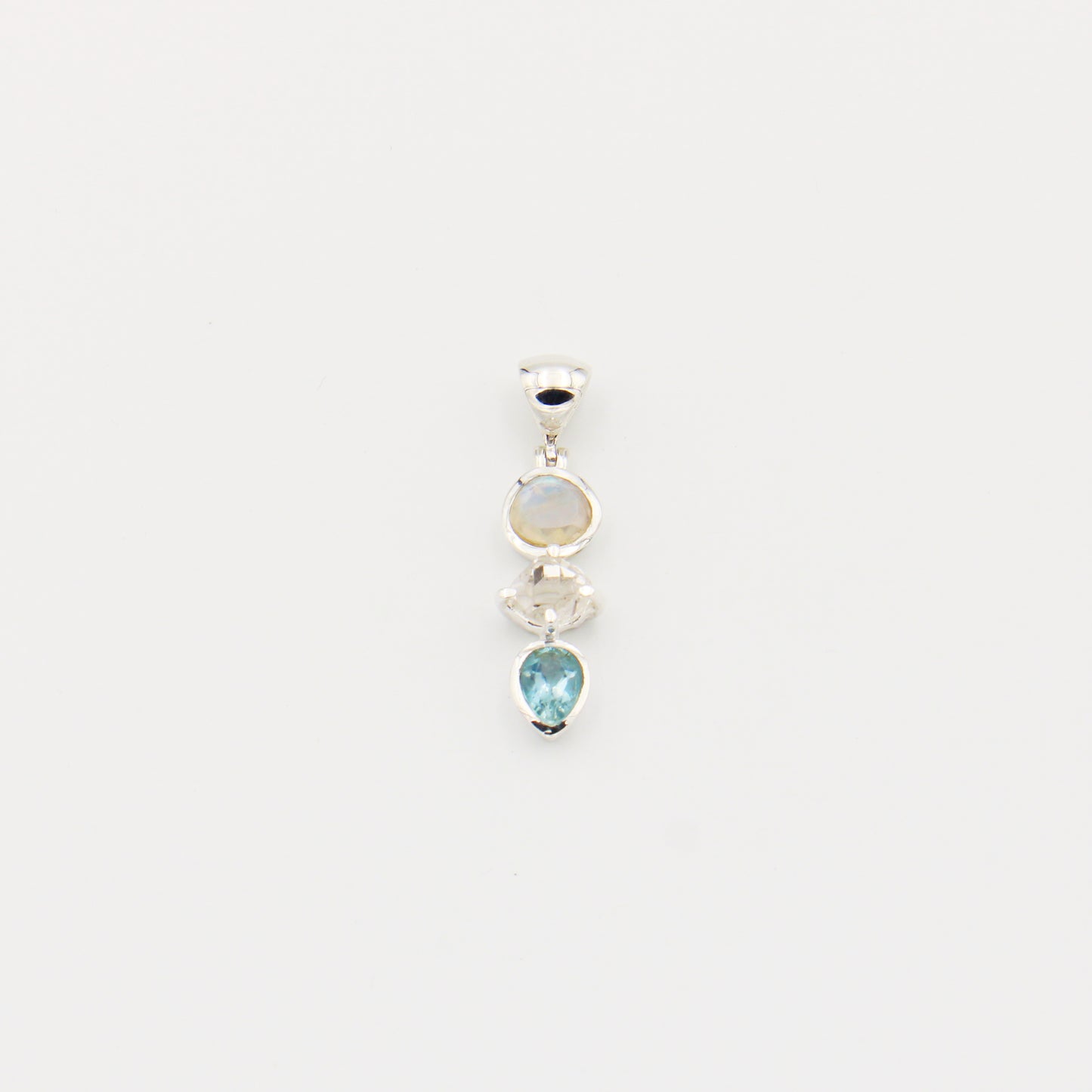 Moonstone, Herkimer Diamond & Blue Topaz Sterling Pendant