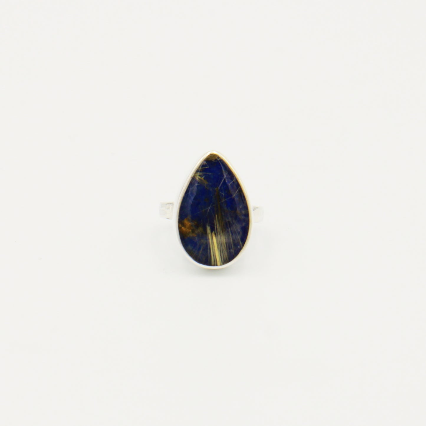 Lapis & Rutiled Quartz Doublet Pear Sterling RIng Size 7