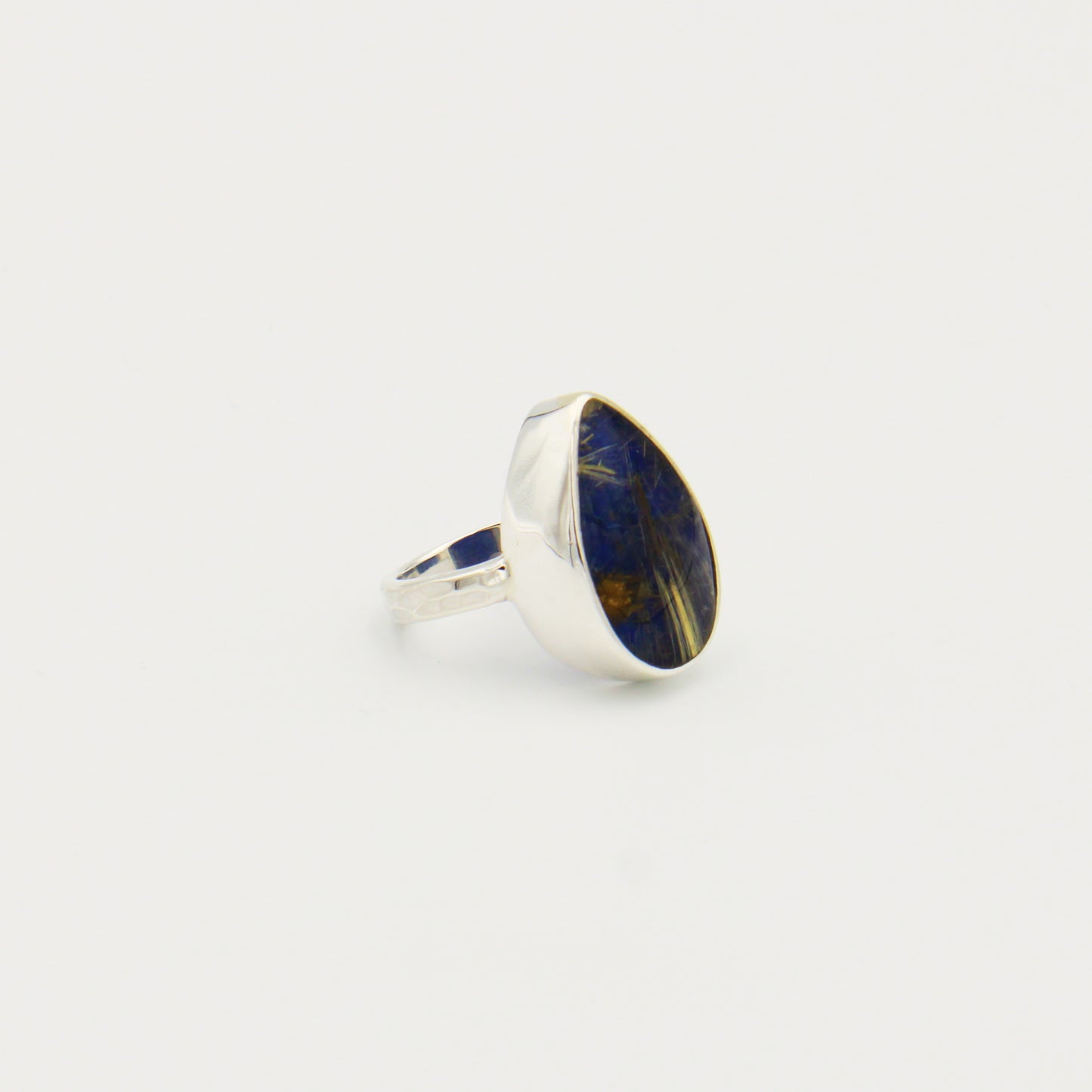 Lapis & Rutiled Quartz Doublet Pear Sterling RIng Size 7