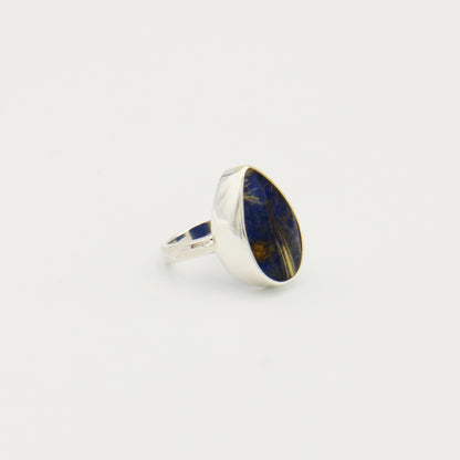 Lapis & Rutiled Quartz Doublet Pear Sterling RIng Size 7