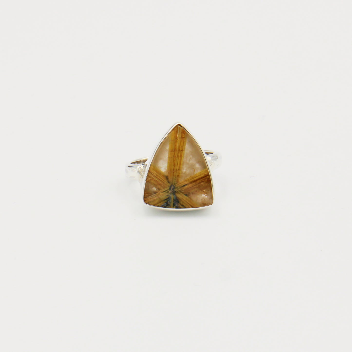 Wheat Rutilated Quartz Triangle Sterling Ring Size 9