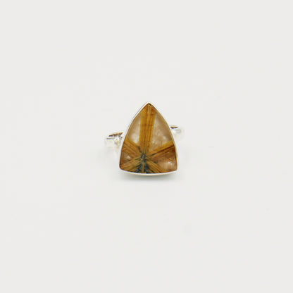 Wheat Rutilated Quartz Triangle Sterling Ring Size 9