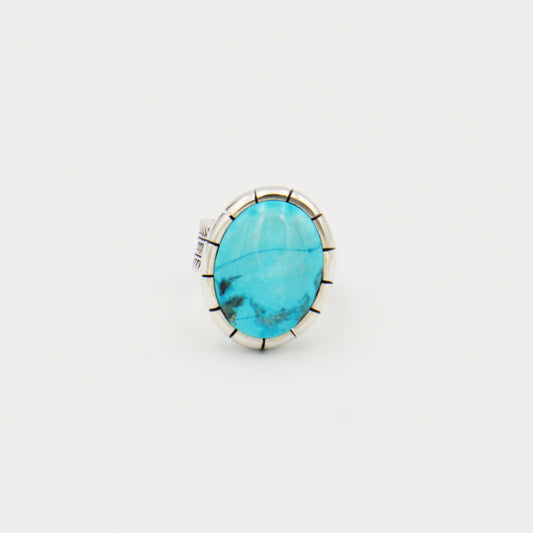 Turquoise Oval Sterling Statement Ring Size 8