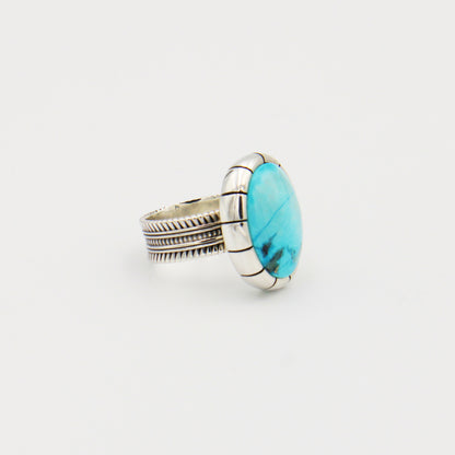 Turquoise Oval Sterling Statement Ring Size 8