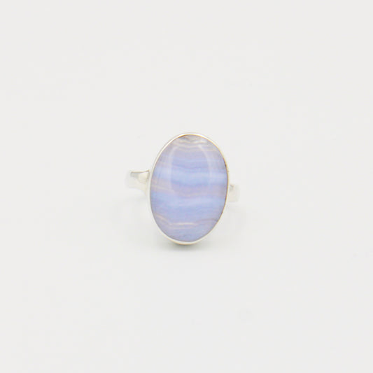 Blue Lace Agate Oval Sterling Ring Size 8