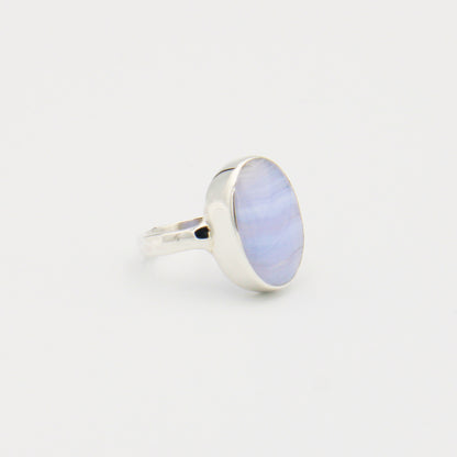 Blue Lace Agate Oval Sterling Ring Size 8