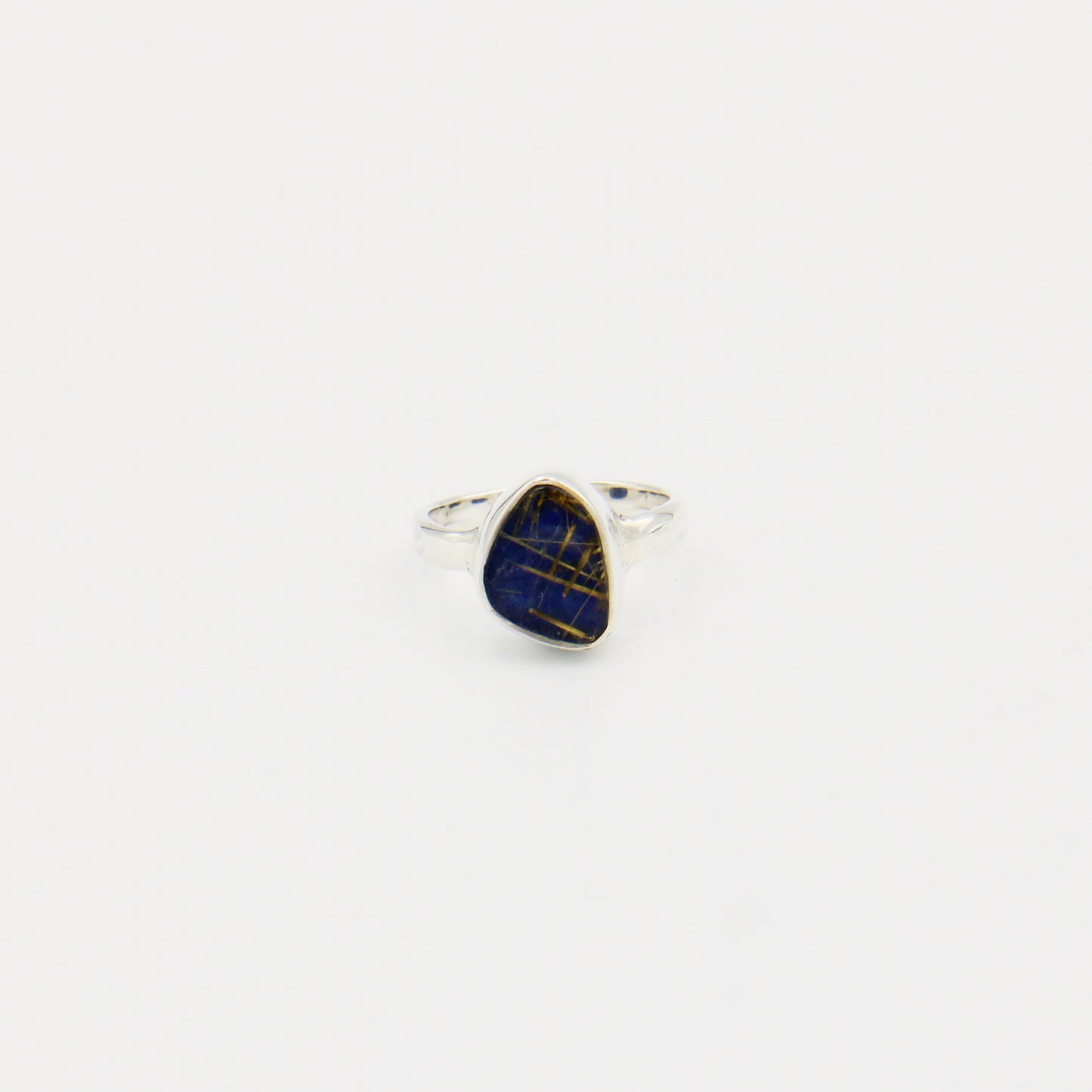 Lapis & Rutilated Quartz Doublet Wedge Sterling Ring Size 8