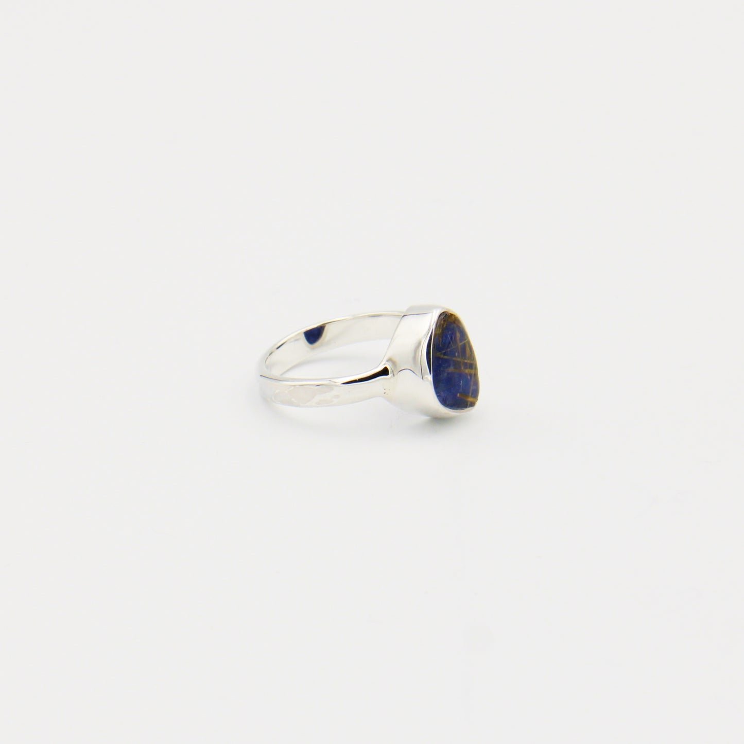 Lapis & Rutilated Quartz Doublet Wedge Sterling Ring Size 8
