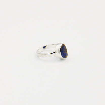 Lapis & Rutilated Quartz Doublet Wedge Sterling Ring Size 8