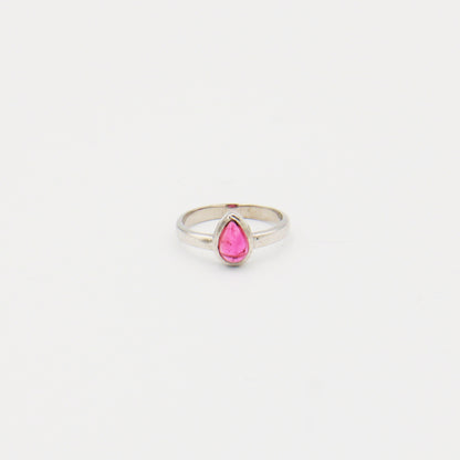 Pink Tourmaline Pear Sterling Ring Size 8