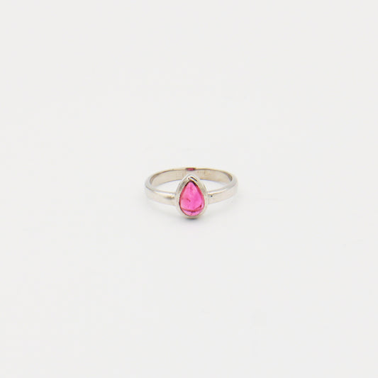 Pink Tourmaline Pear Sterling Ring Size 8
