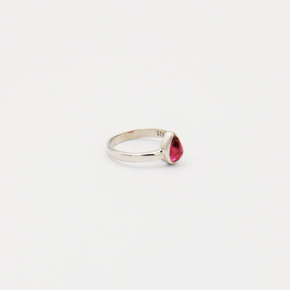 Pink Tourmaline Pear Sterling Ring Size 8