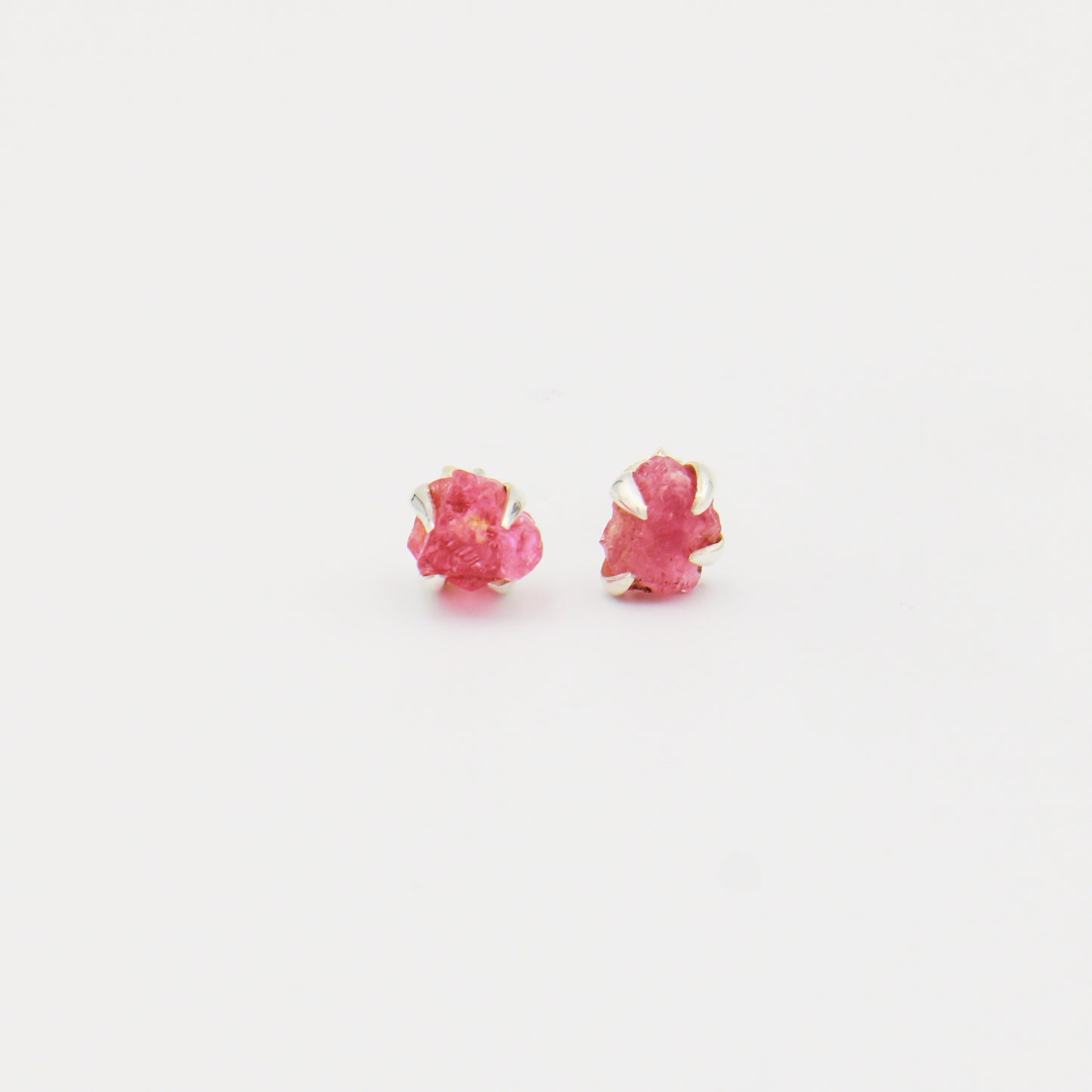 Rough Pink Tourmaline Sterling Prong Studs