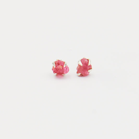 Rough Pink Tourmaline Sterling Prong Studs