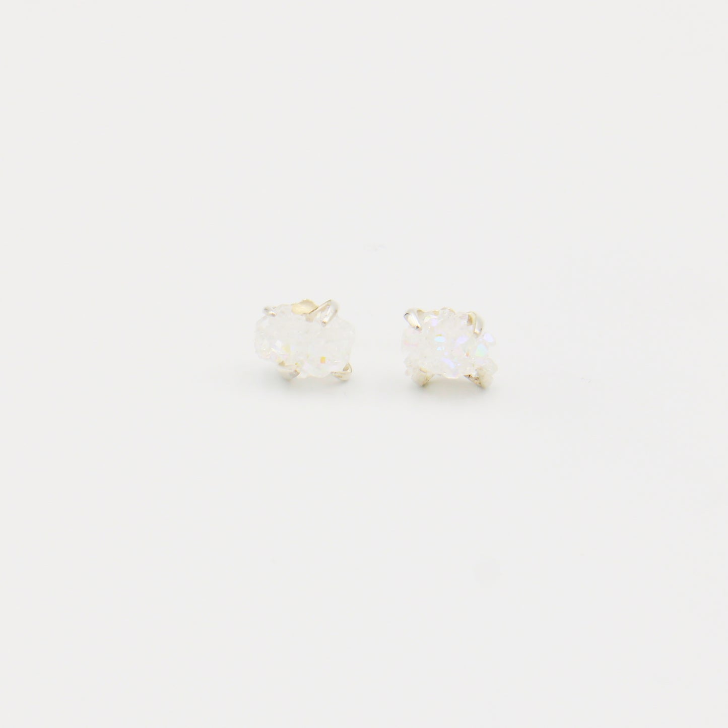 Angel Aura Quartz Raw Sterling Prong Studs