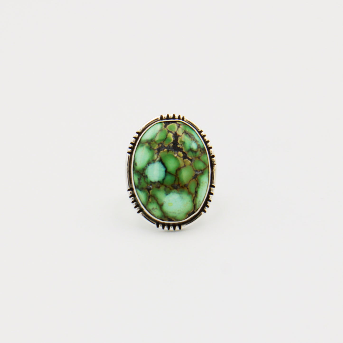 Green Turquoise Oval Sterling Ring Size 8