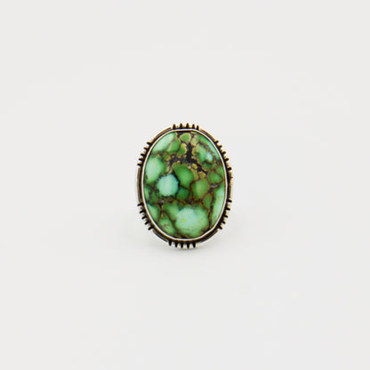 Green Turquoise Oval Sterling Ring Size 8