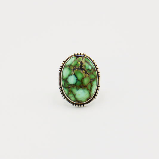 Green Turquoise Oval Sterling Ring Size 8