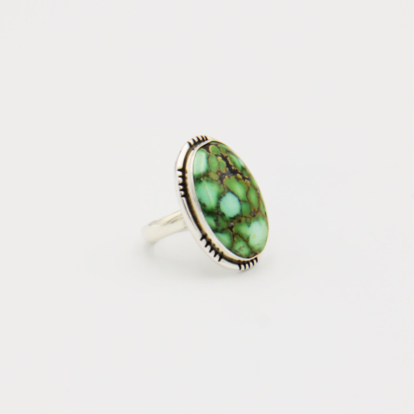 Green Turquoise Oval Sterling Ring Size 8