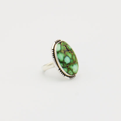Green Turquoise Oval Sterling Ring Size 8