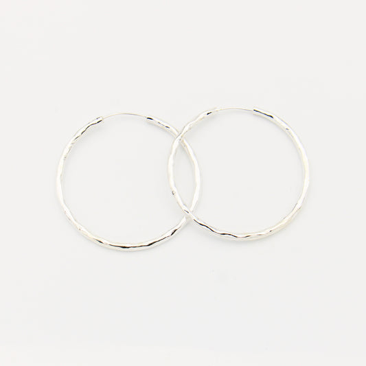 Hammered Sterling Silver Round Hoops 47mm