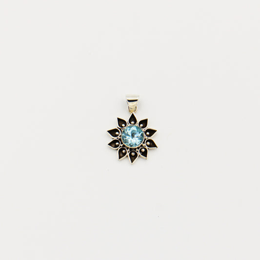 Blue Topaz Flower Sterling Pendant