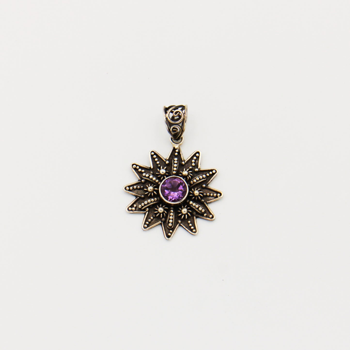 Round Amethyst Sterling Sun Pendant