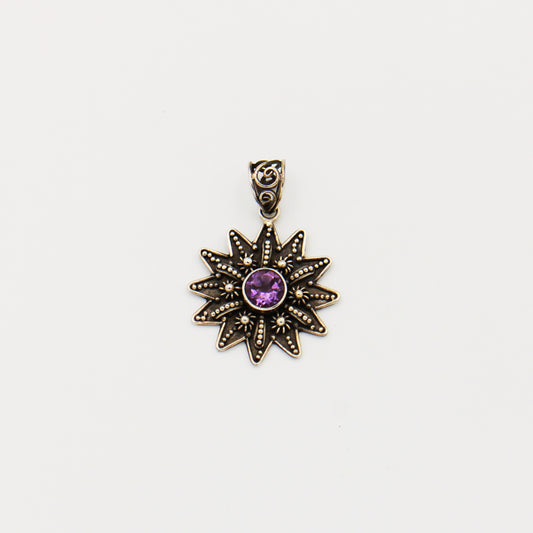 Round Amethyst Sterling Sun Pendant