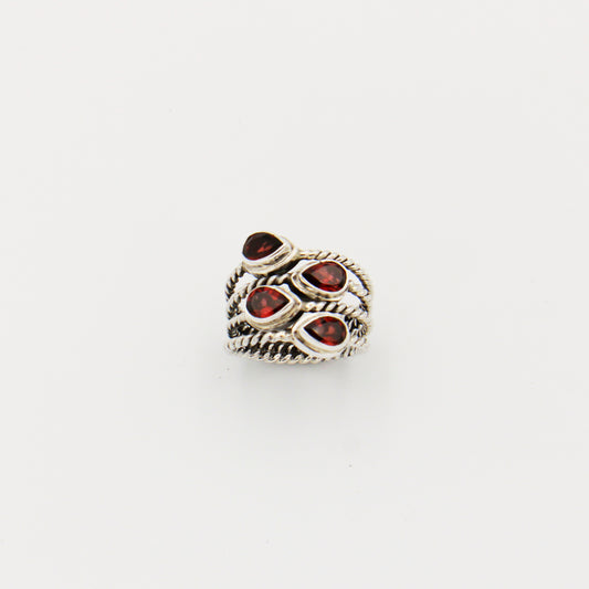 Four Stone Pear Garnet Sterling Ring with Twisted Band
