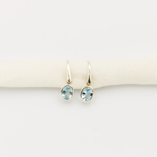 Aquamarine Oval Sterling Drop Earrings