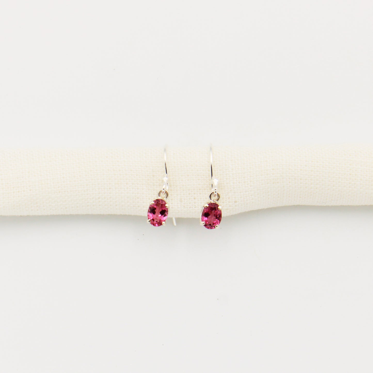 Pink Tourmaline Oval Sterling Drop Earrings