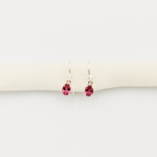 Pink Tourmaline Oval Sterling Drop Earrings