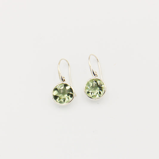 Green Amethyst Round Sterling Drop Earrings