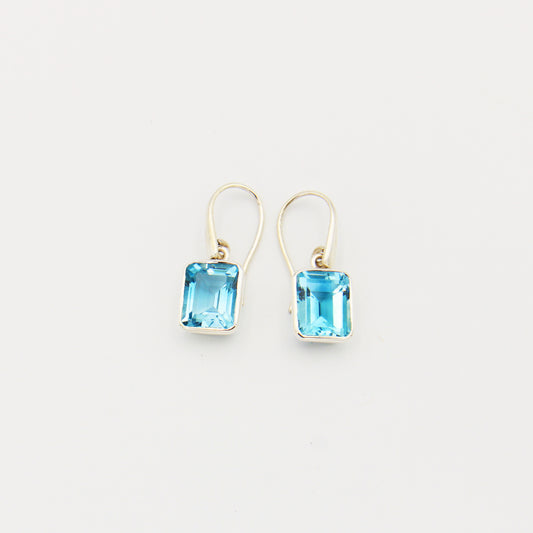 Blue Topaz Rectangle Sterling Earrings