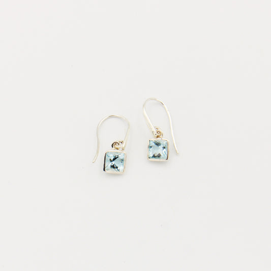 Aquamarine Square Sterling Earrings