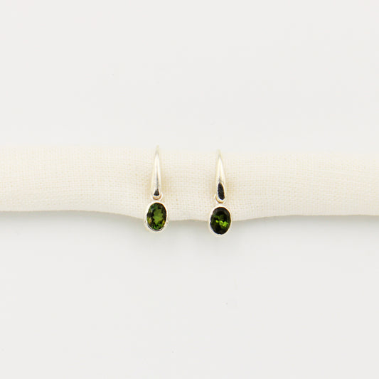 Green Tourmaline Oval Faceted Sterling Earrings
