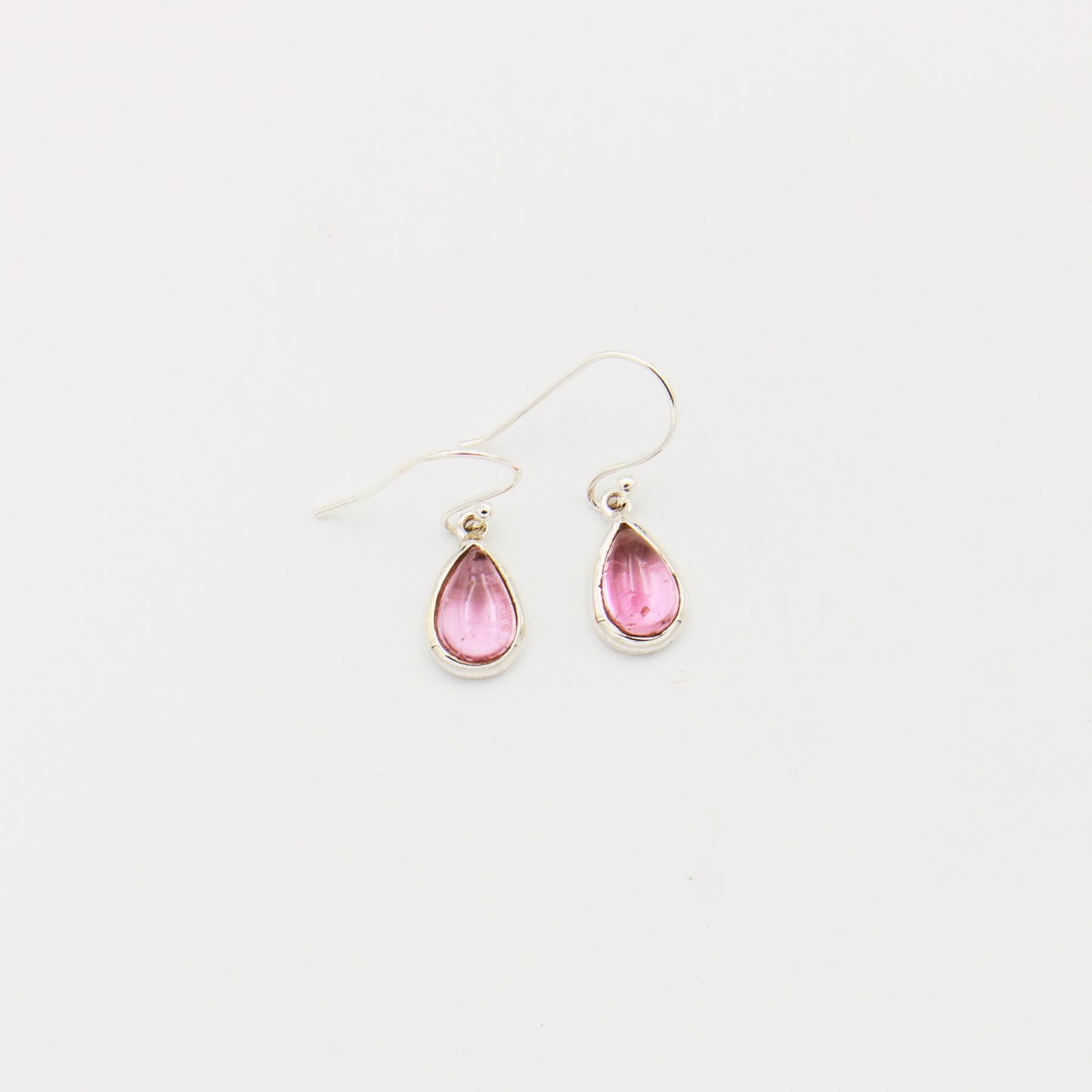 Pink Tourmaline Teardrop Cabochon Sterling Earrings