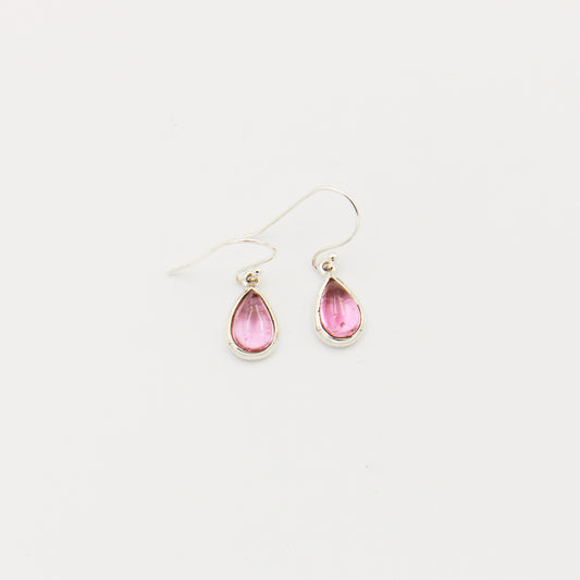 Pink Tourmaline Teardrop Cabochon Sterling Earrings