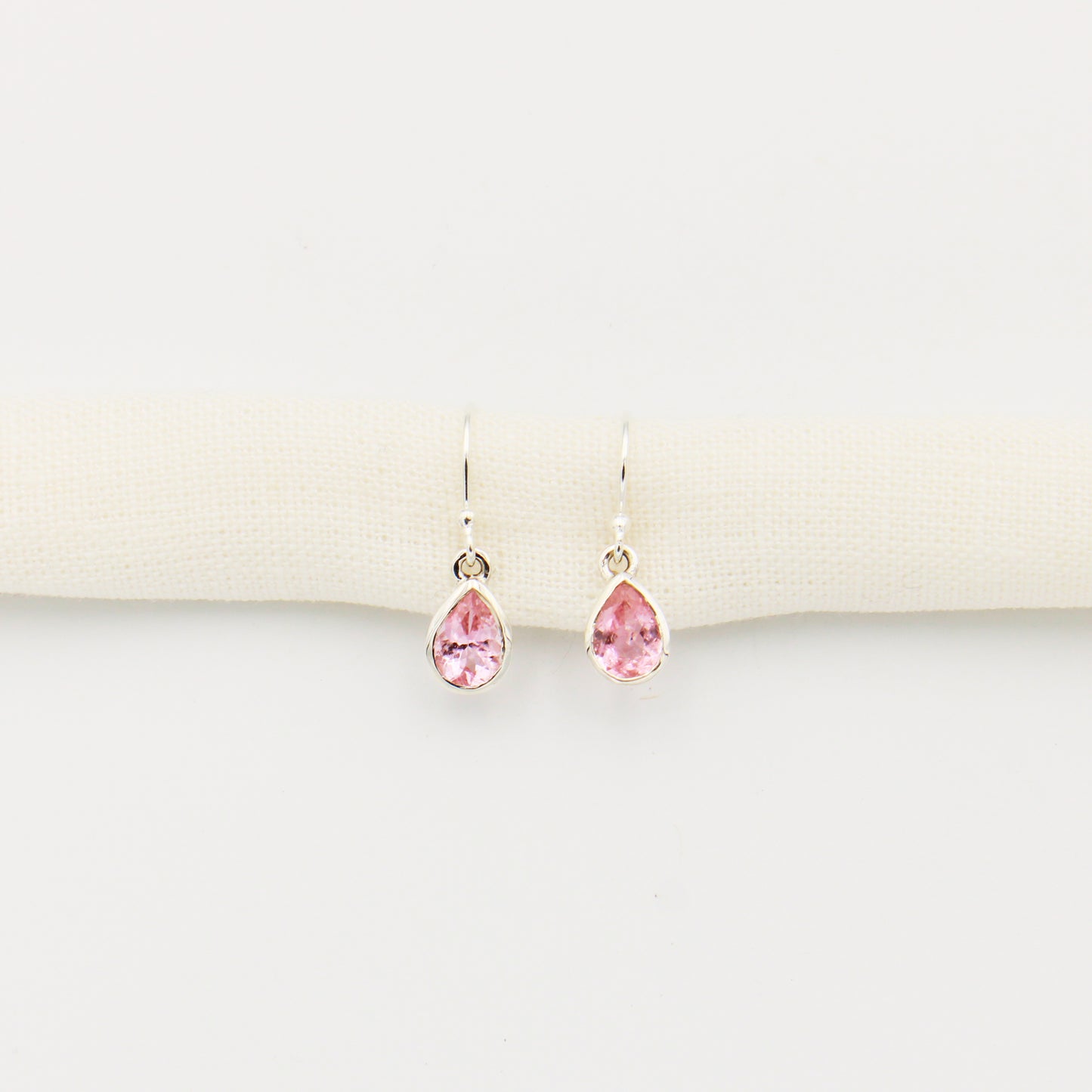 Pink Tourmaline Teardrop Sterling Bezel Earrings