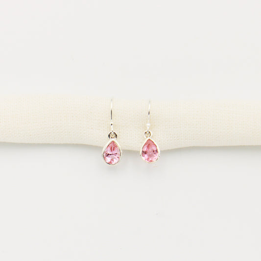 Pink Tourmaline Teardrop Sterling Bezel Earrings