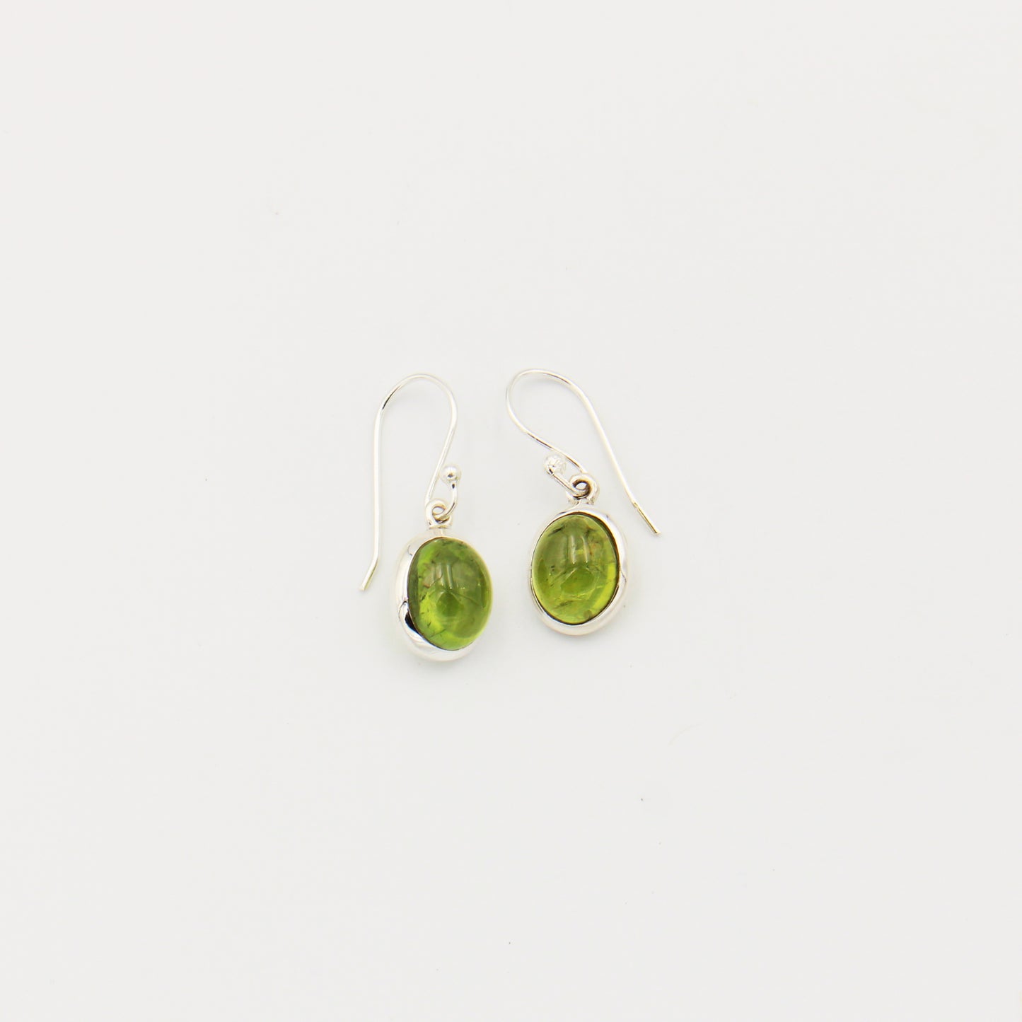 Green Tourmaline Oval Cabochon Sterling Earrings