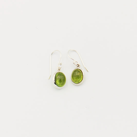 Green Tourmaline Oval Cabochon Sterling Earrings